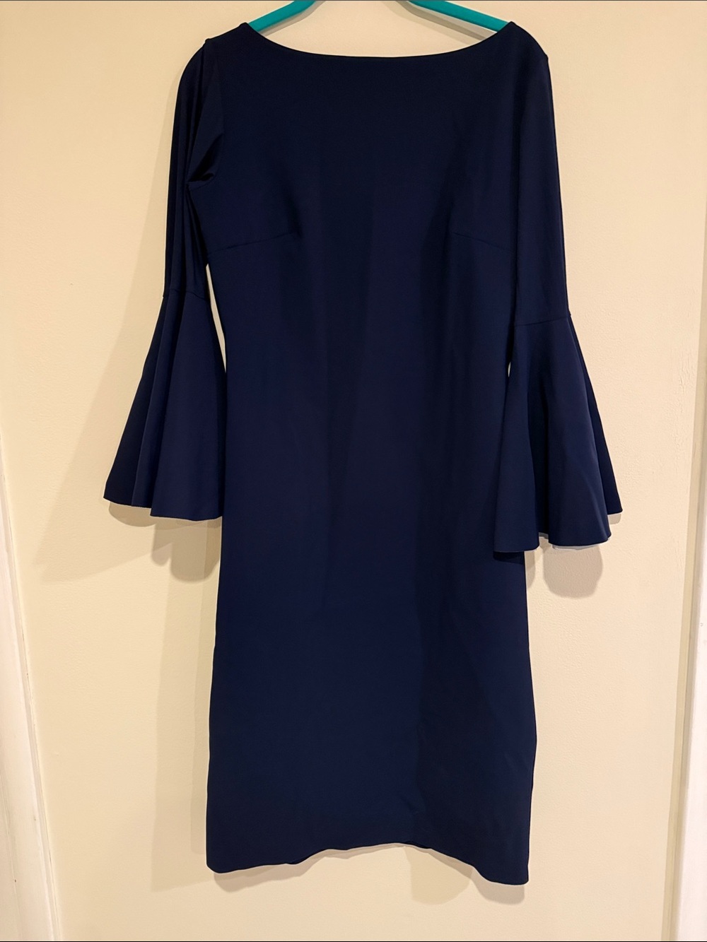 Chiara Boni Navy Bell-Sleeve Sheath Dress size 46